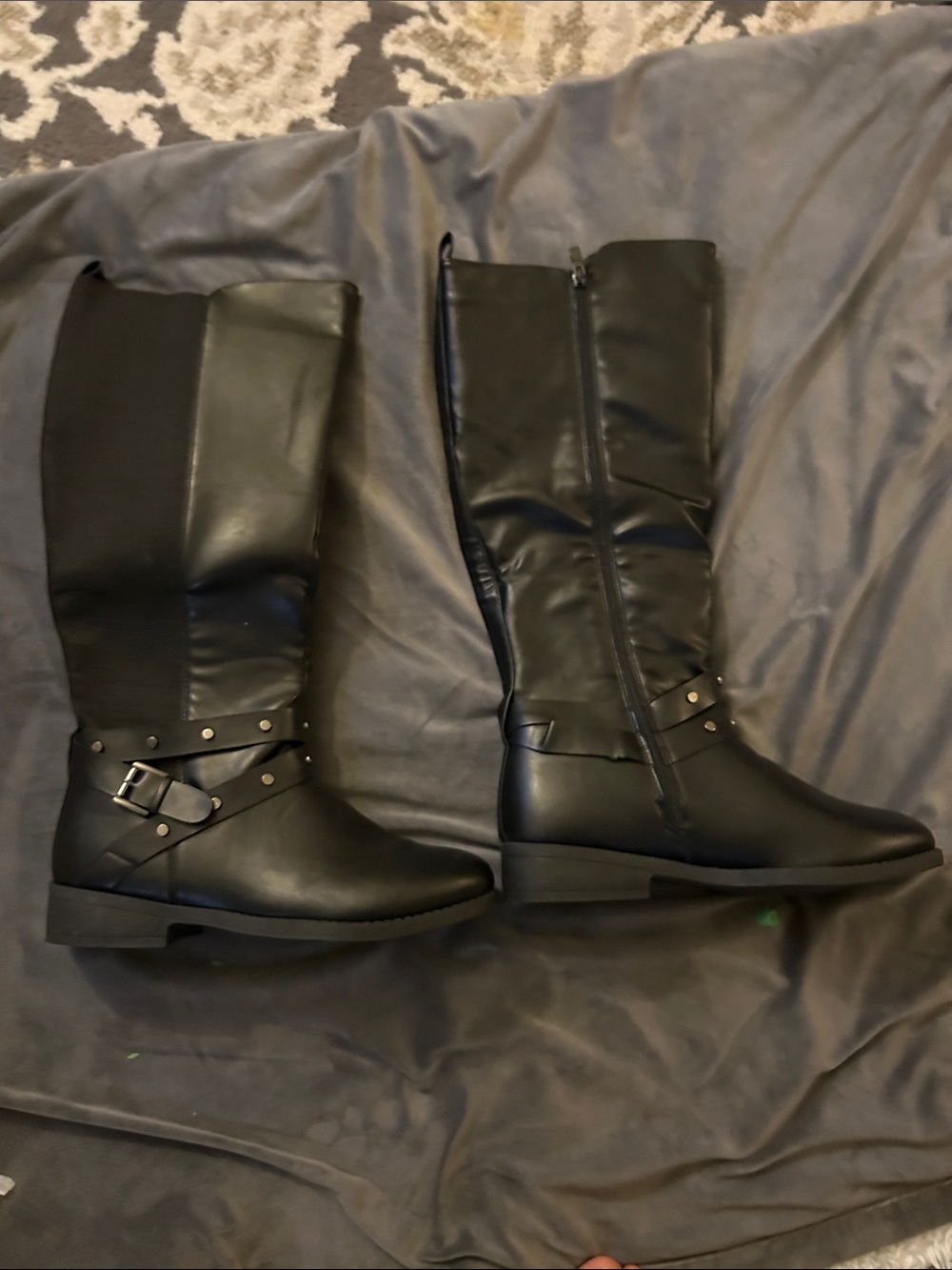 Wanted Black Knee-High Buckle Riding Boots